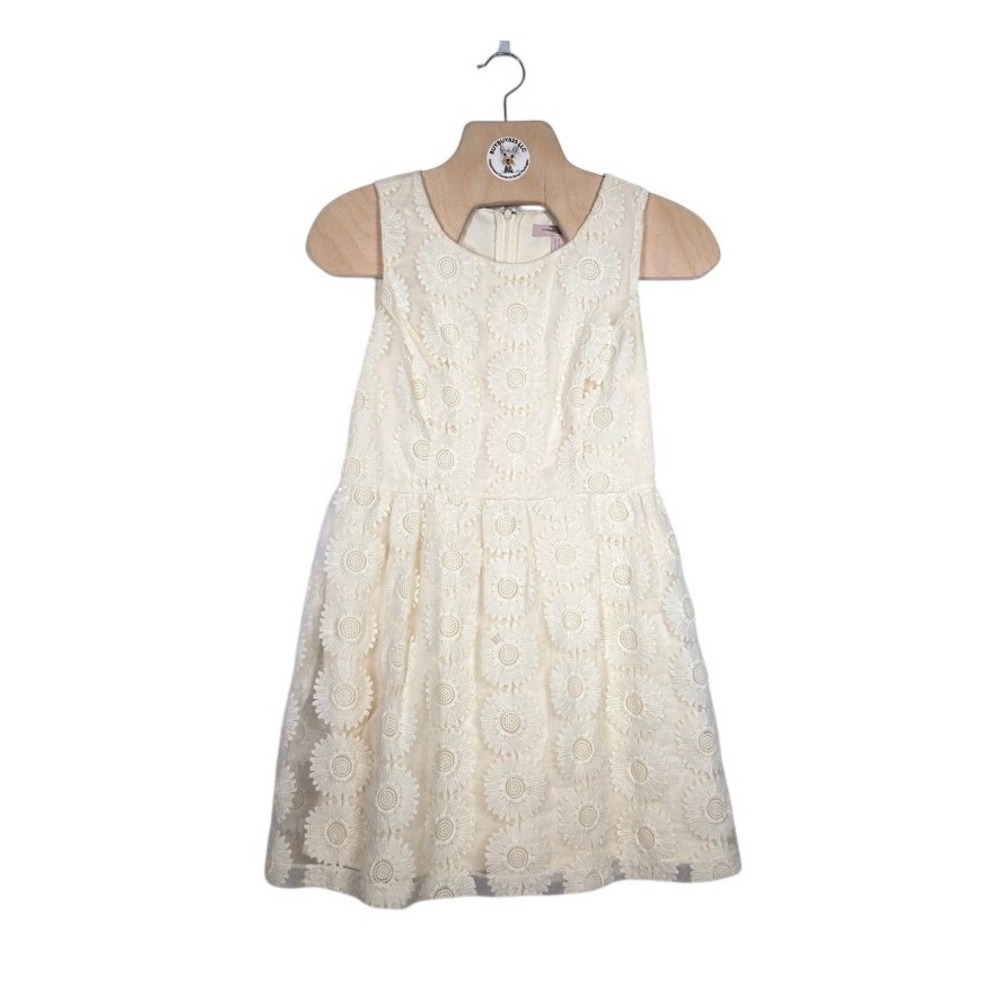 Forever 21 Contemporary Ivory Embroidered Floral Mesh Skater Dress M